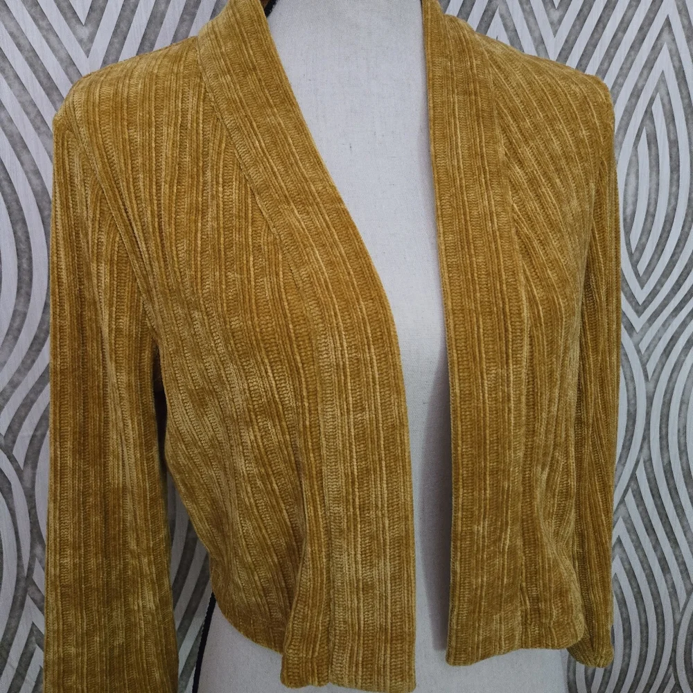 Gold chenille cropped sweater cardigan - Picture 2 of 7